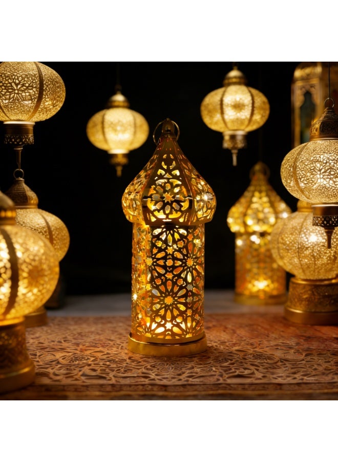 فوانيس مغربية، أضواء LED زخرفية بقطع هندسية، فوانيس معدنية ذهبية معلقة للديكور الداخلي والخارجي للمنزل، قطع مركزية للطاولة، رمضان، عيد الفطر، زينة الزفاف، YB22-M - Image 3